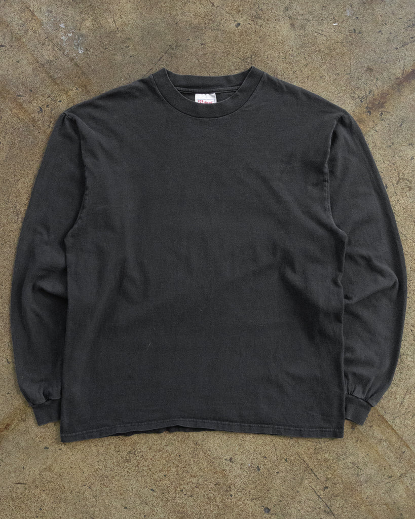 Hanes Beefy Faded Charcoal Long-Sleeve Boxy Tee - 1990s