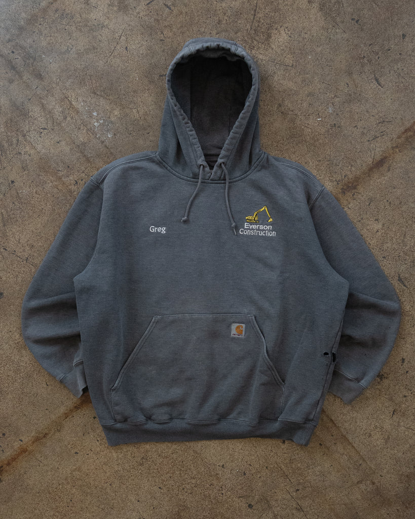 Carhartt "Everson Construction" Sun Faded Hooded Sweatshirt - 1990s FRONT PHOTO