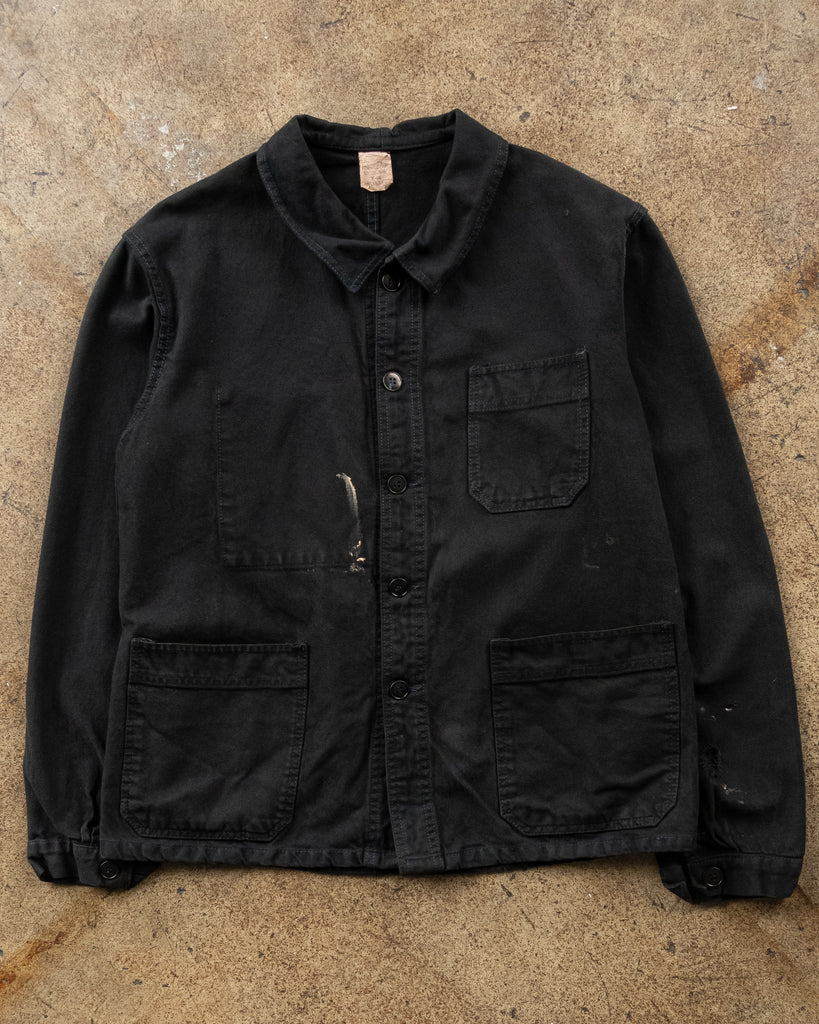 Over-Dyed Black Chore Coat - 1970s FRONT PHOTO