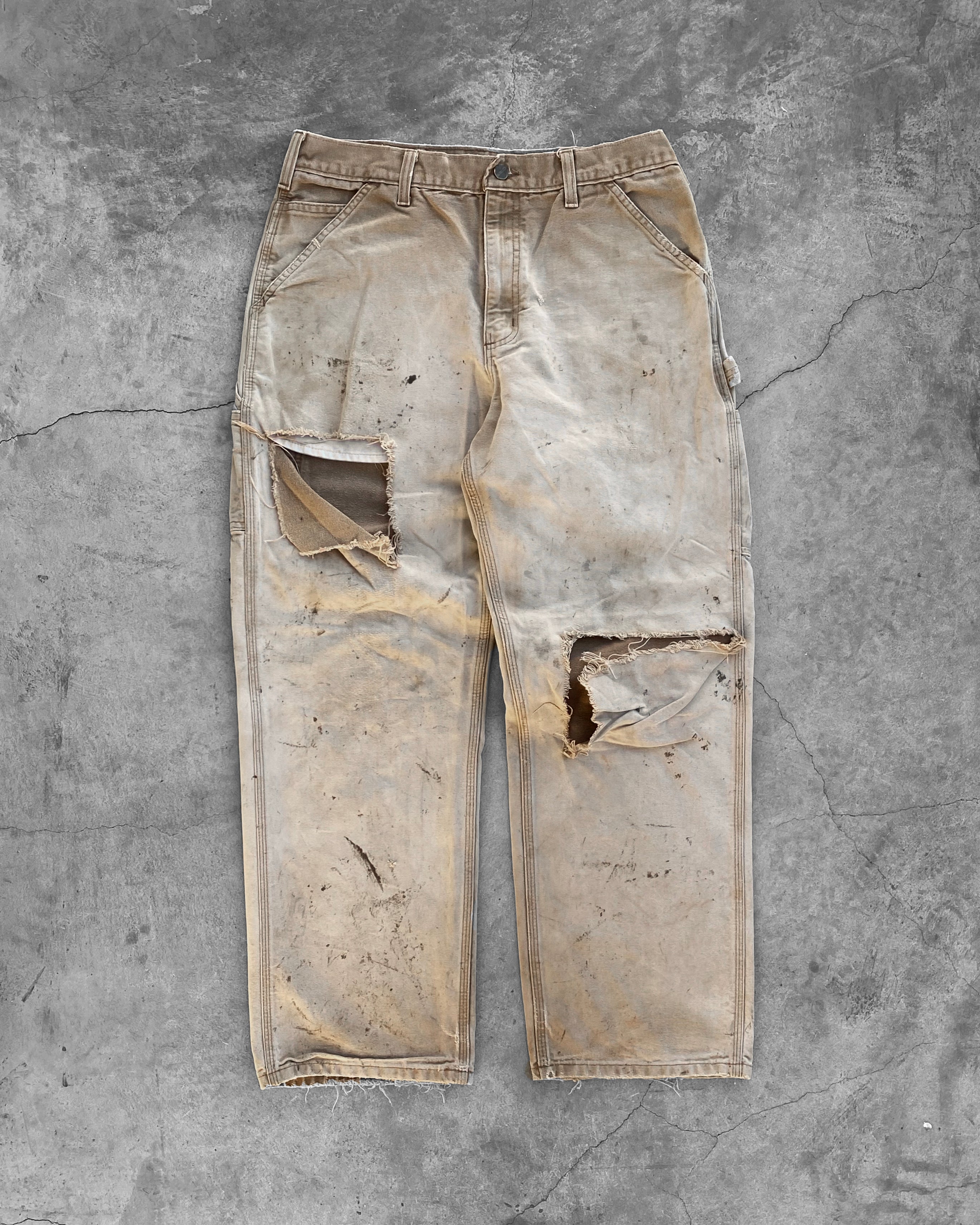 Vintage 1990s Carhartt Beige Distressed Double Knee Work Pants