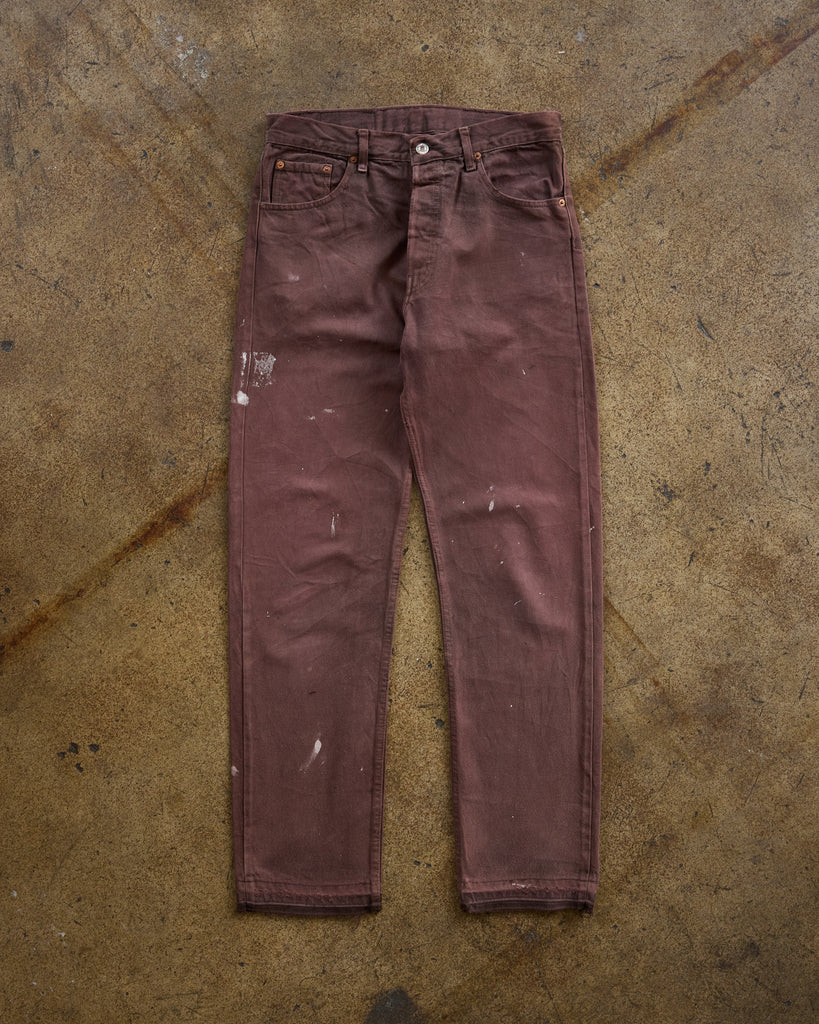 Levi's 501 Faded & Painted Ox-Blood Released Hem Jeans - 1990s
