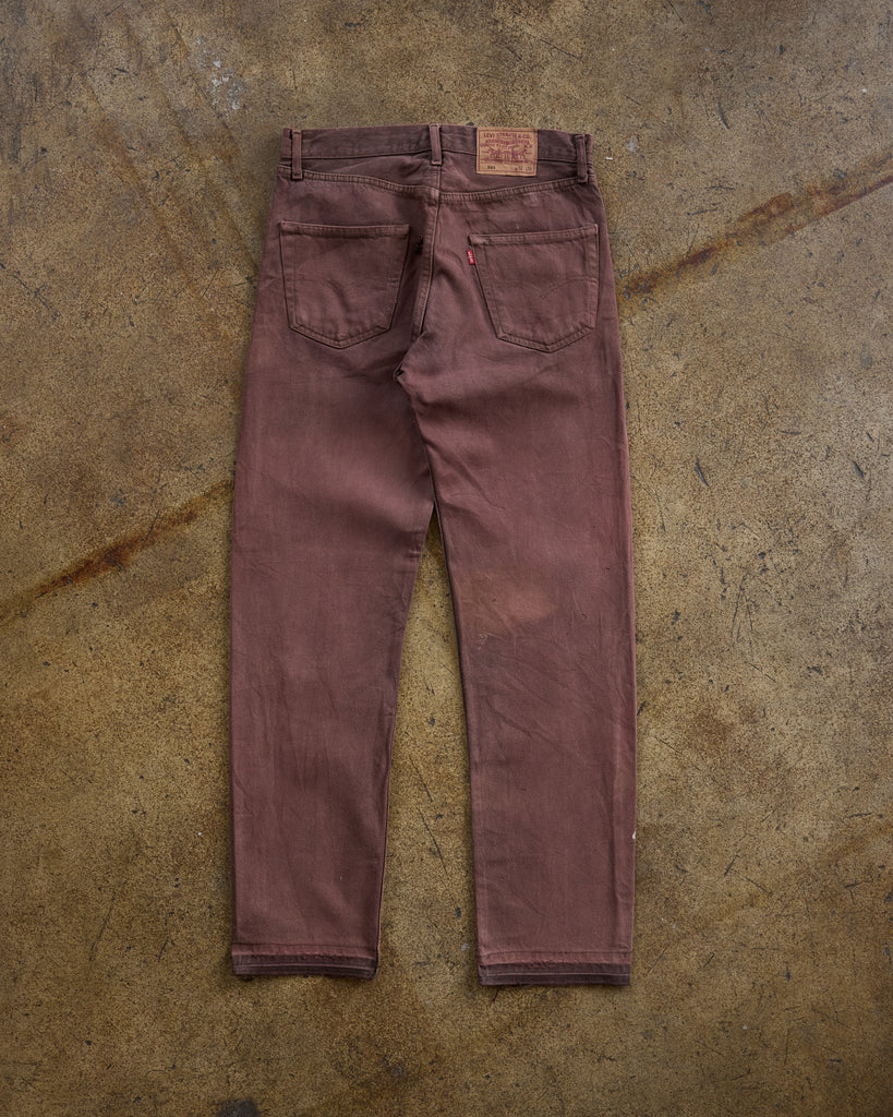 Levi's 501 Faded & Painted Ox-Blood Released Hem Jeans - 1990s - back