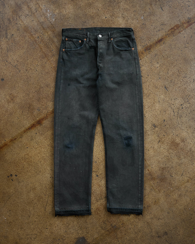 Levi's 501 Faded & Repaired Blue Black Released Hem Jeans - 1990s