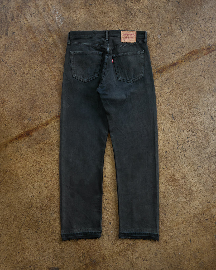 Levi's 501 Faded & Repaired Blue Black Released Hem Jeans - 1990s - back