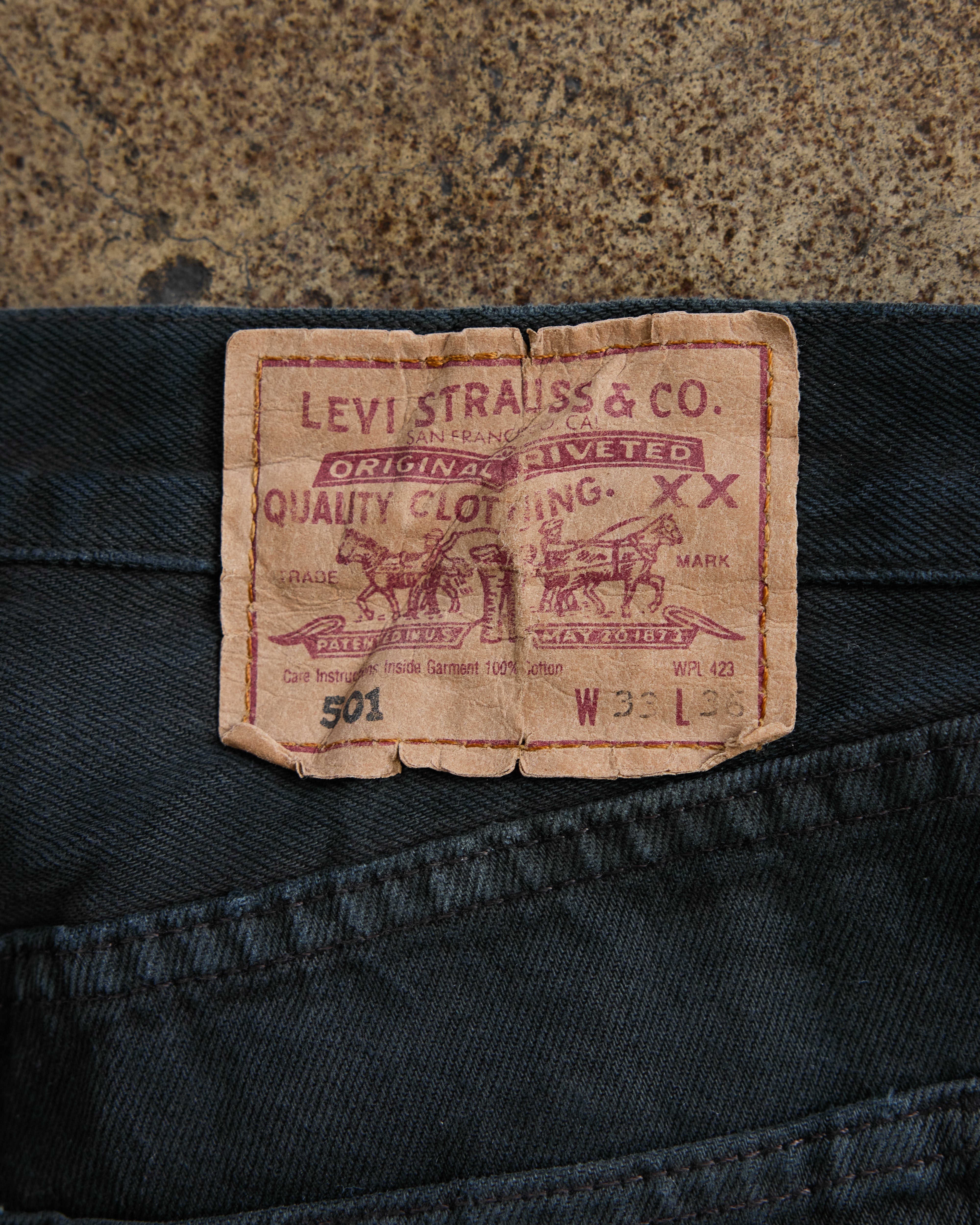Levi's 501 Faded & Repaired Blue Black Released Hem Jeans - 1990s 