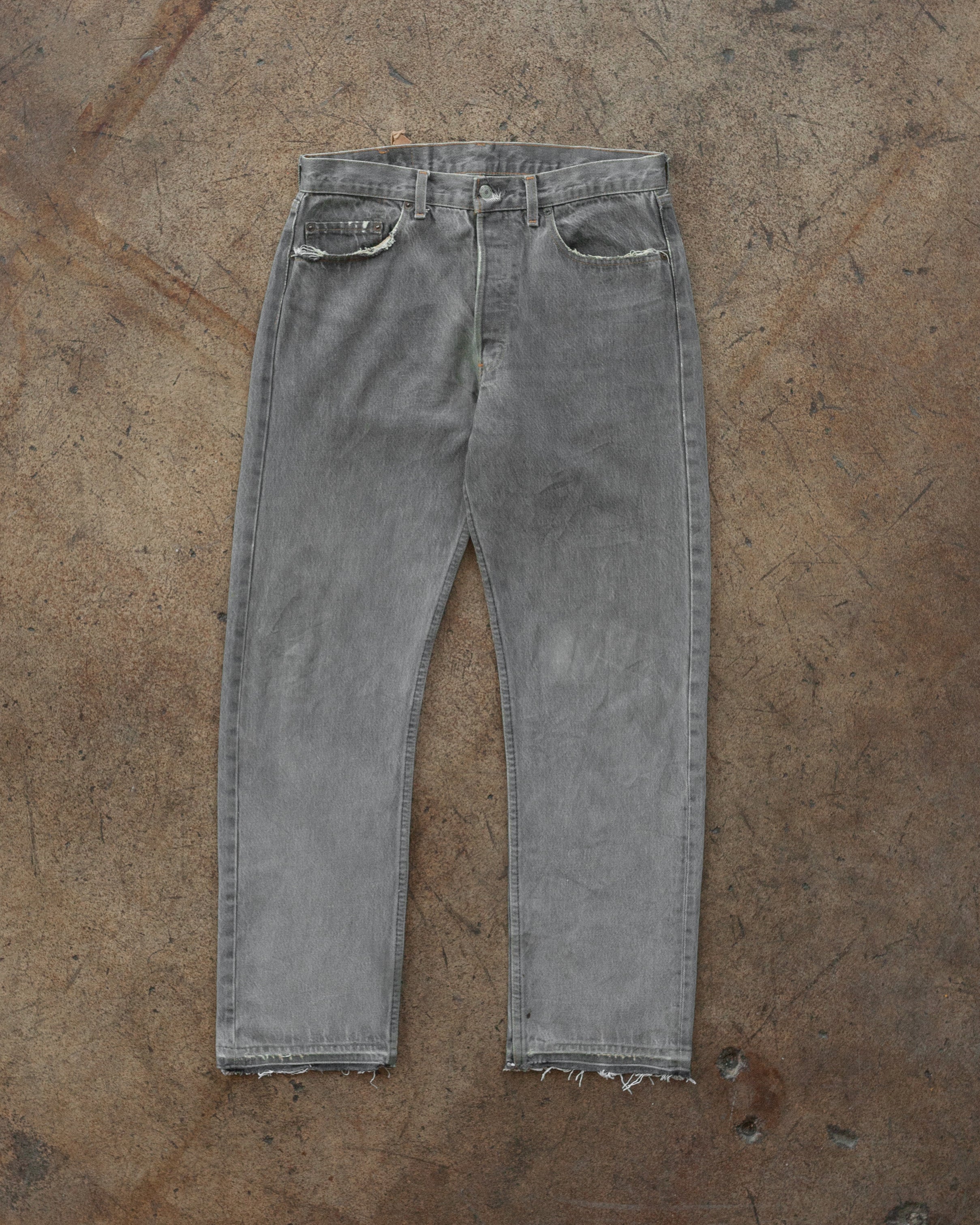 Levi's 501 Charcoal Grey Distressed Released Hem Jeans - 1990s ...