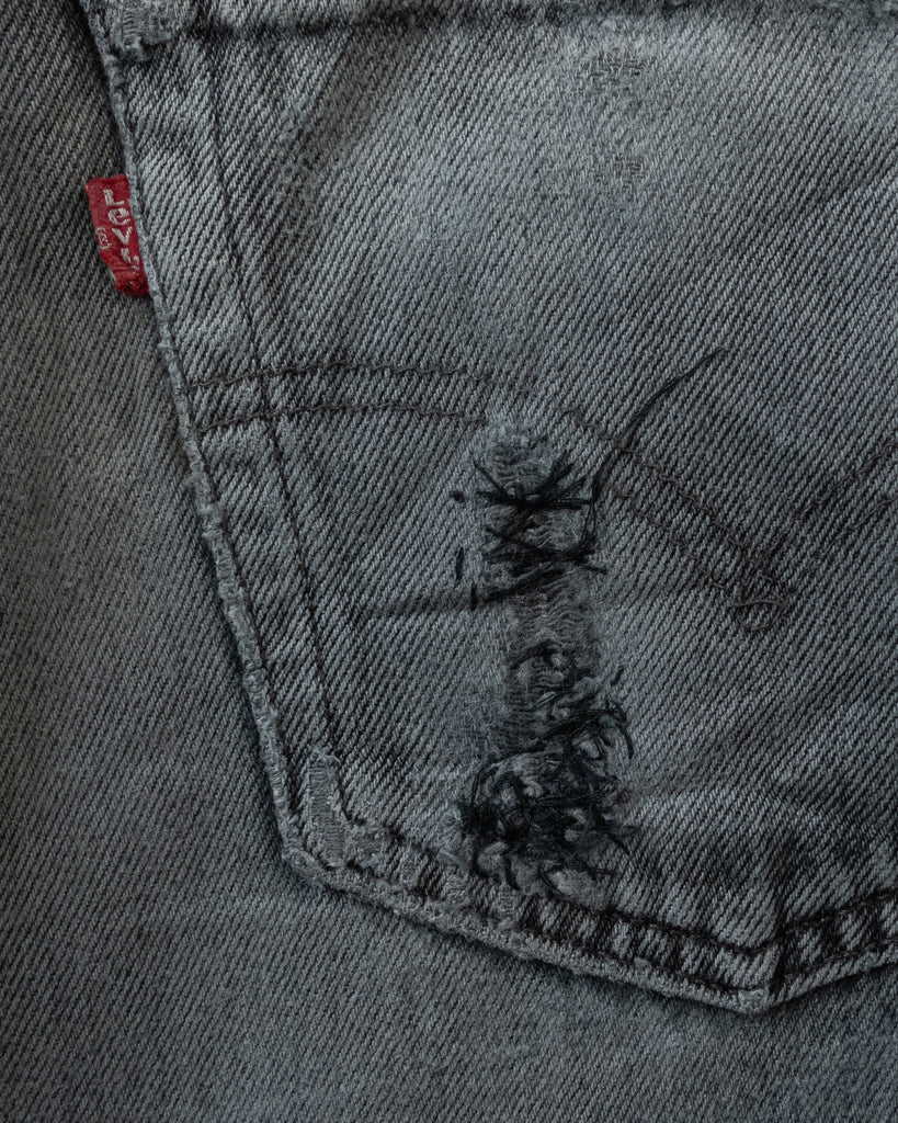 Levi's 501 Repaired Faded Charcoal Jeans - 1990s DETAIL PHOTO