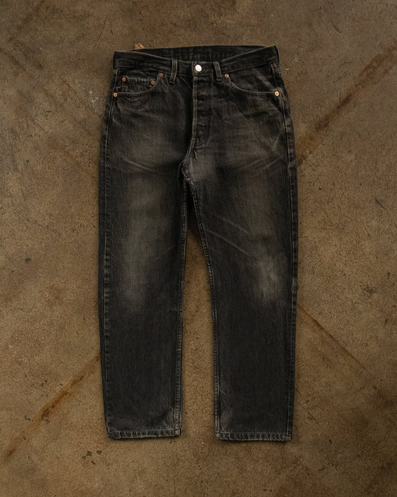 Levi's 501 Charcoal Black Repaired Jeans - 1990s FRONT PHOTO