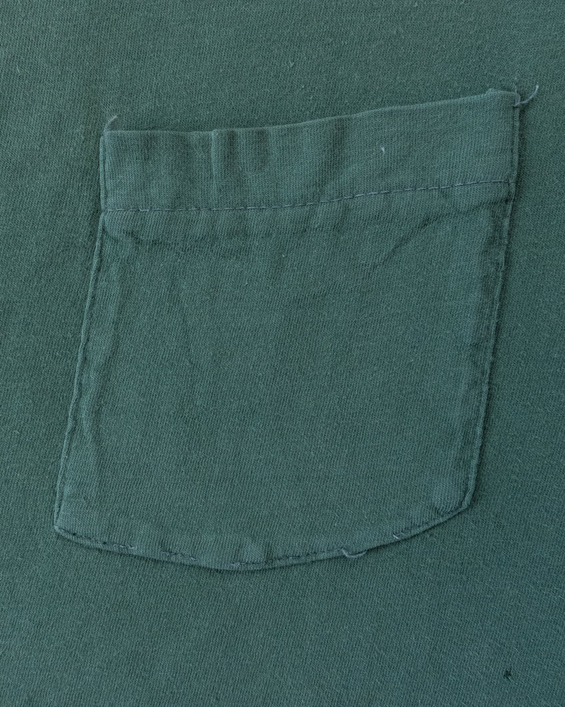 Single Stitched Faded Green Blank Pocket Tee - 1980s - detail