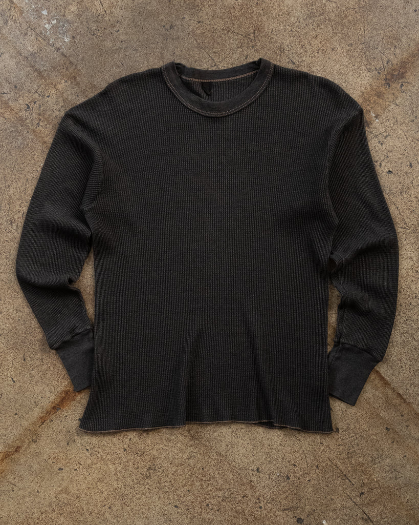 Over-Dyed Black Thermal Long-Sleeve Tee - 1990s FRONT PHOTO