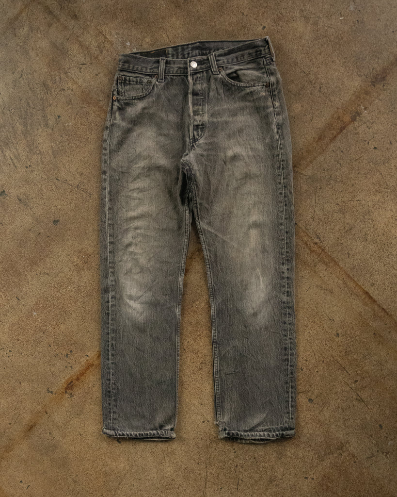 Levi's 501 Faded Charcoal Repaired Jeans - 1990s FRONT PHOTO