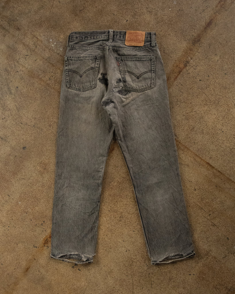 Levi's 501 Faded Charcoal Repaired Jeans - 1990s BACK PHOTO