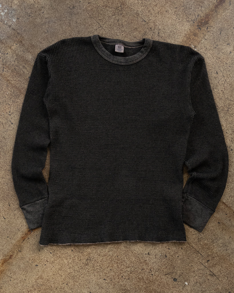 Over-Dyed Black Thermal Long-Sleeve Tee - 1990s FRONT PHOTO