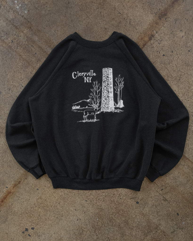 "Claryville" Black Raglan Sweatshirt - 1980s 
