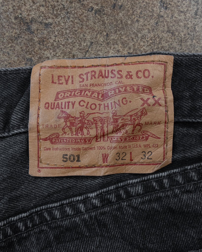 Levi's 501 Charcoal Grey Repaired Jeans - 1990s TAG PHOTO