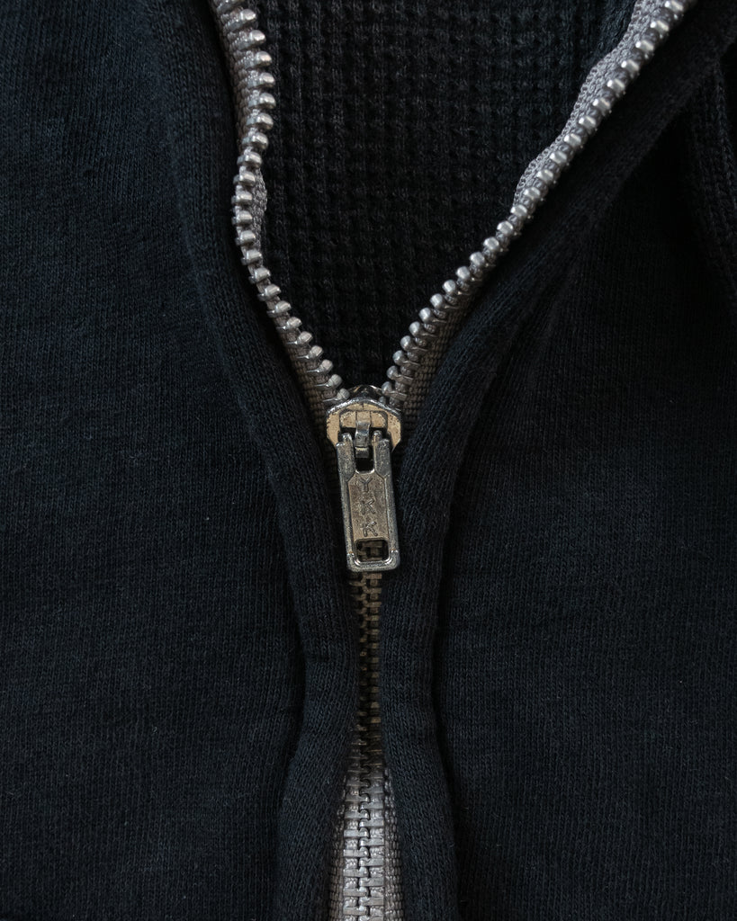 Black Blank Thermal-Lined Zip-Up Raglan Hooded Sweatshirt - 1990s ZIPPER PHOTO