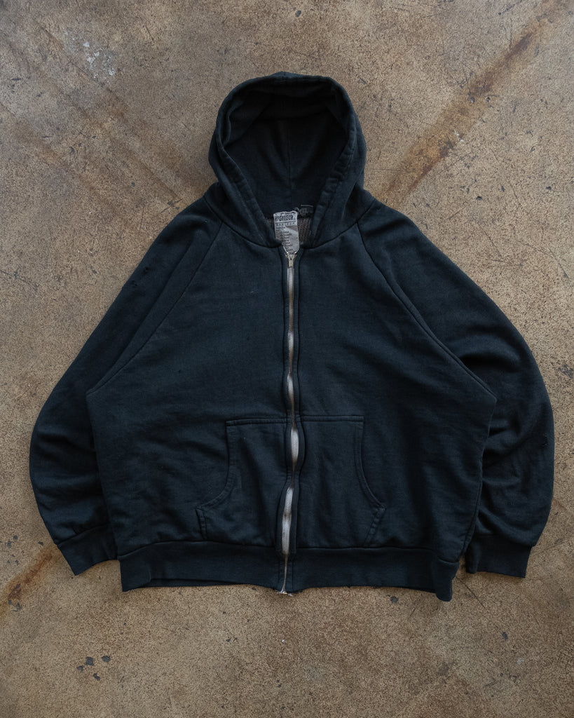 Black Thermal-Lined Zip-Up Raglan Hooded Sweatshirt - 1990s FRONT PHOTO
