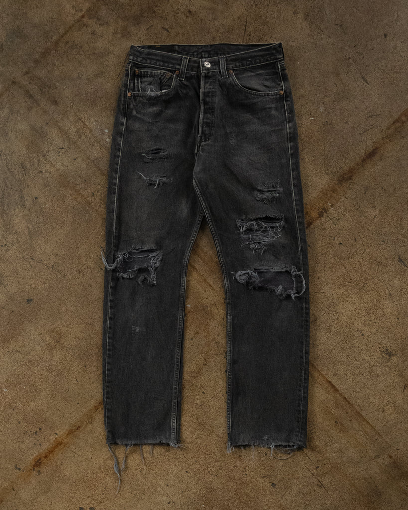 Levi's 501 Faded Charcoal Distressed Jeans - 1990s FRONT PHOTO