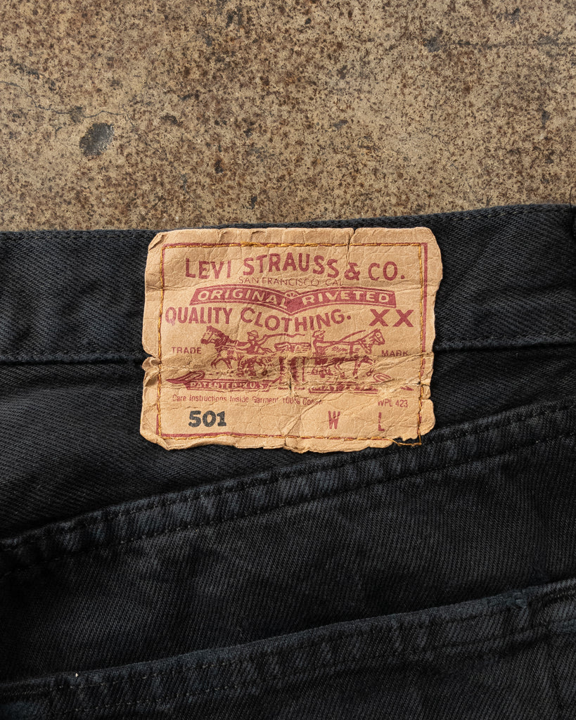 Levi's 501 Faded Black Released Hem Jeans - 1990s - detail