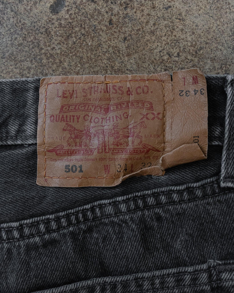 Levi's 501 Charcoal Grey Distressed & Repaired Jeans - 1990s TAG PHOTO