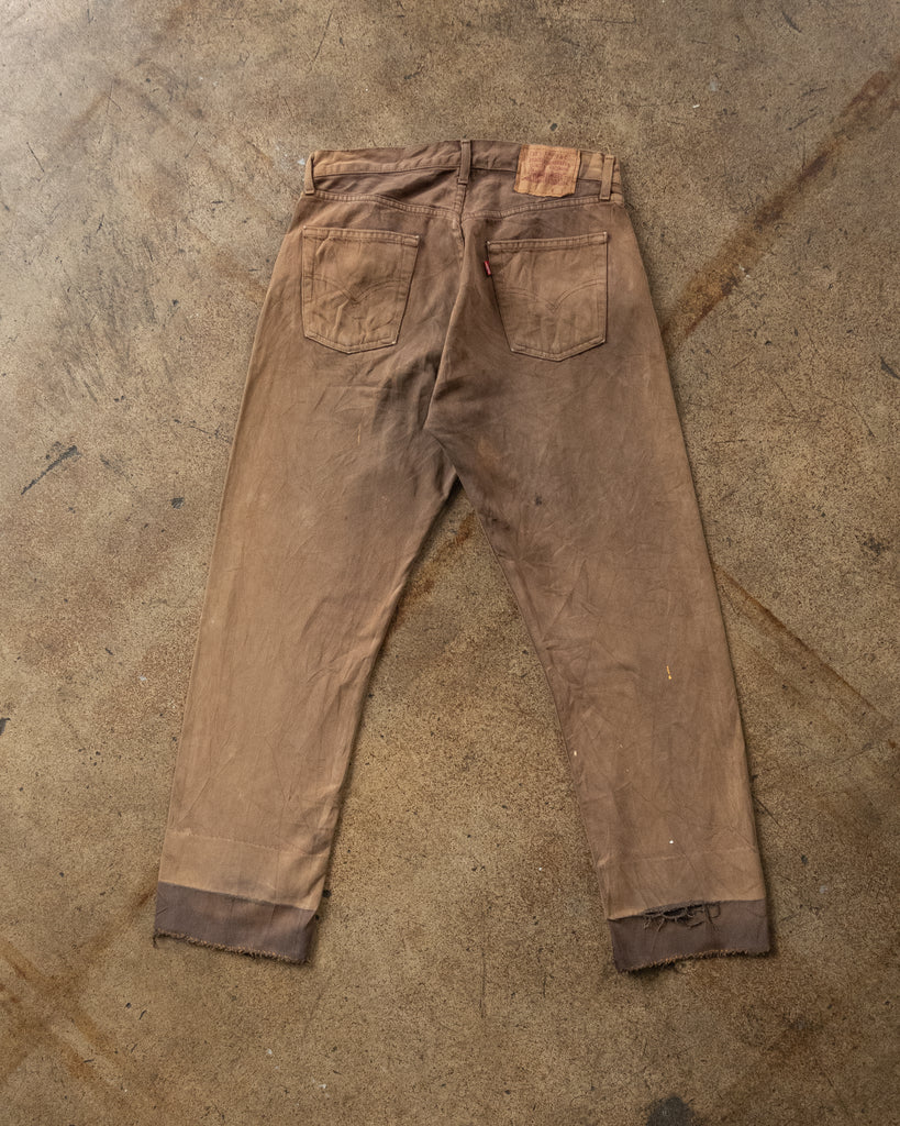 Levi's 501 Faded & Painted Brown Released Hem Jeans - 1990s - back