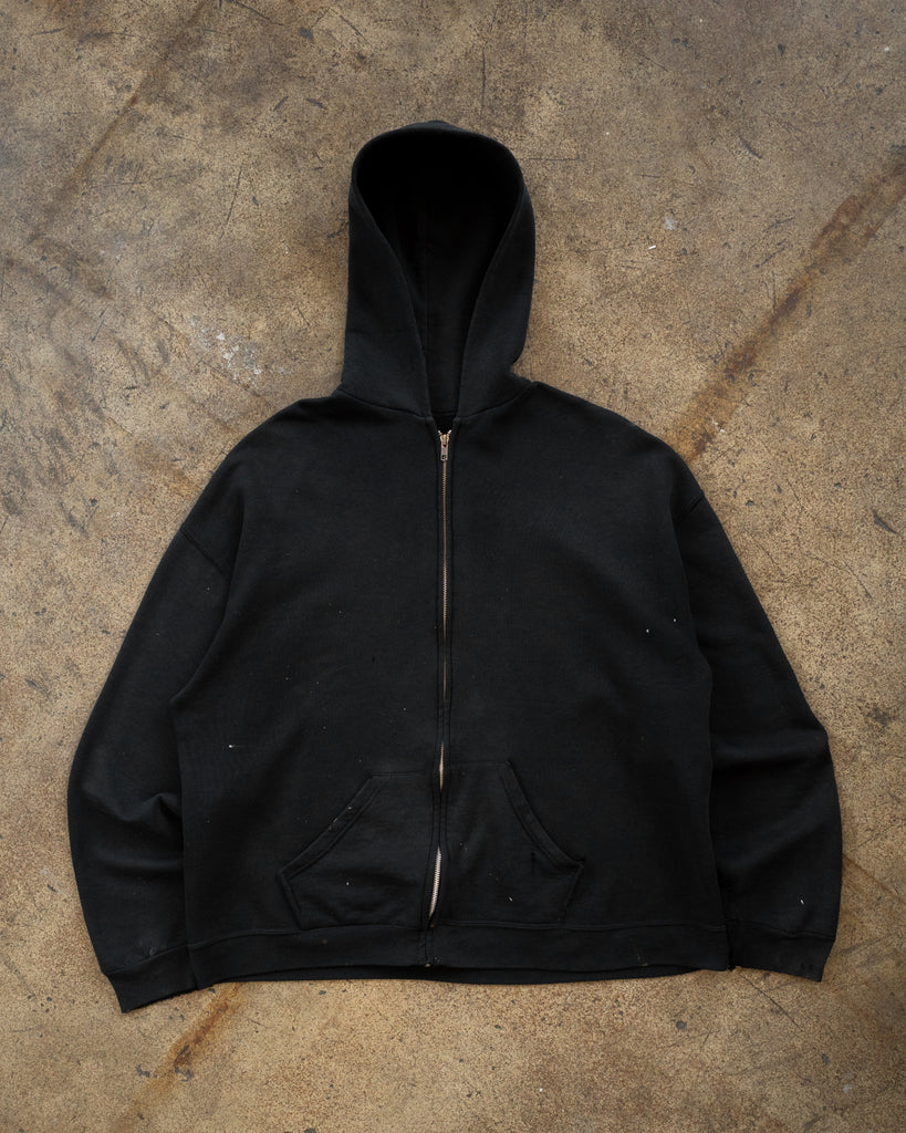 Black Blank Zip-Up Painted Hooded Sweatshirt - 1990s FRONT PHOTO