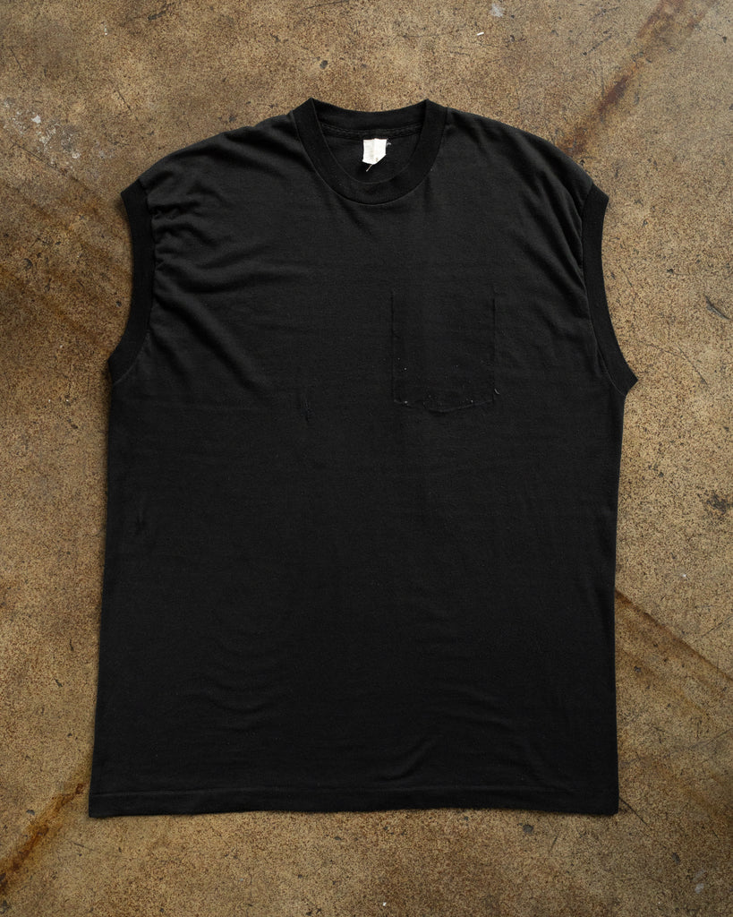 Black Blank Removed Pocket Muscle Tee - 1990s