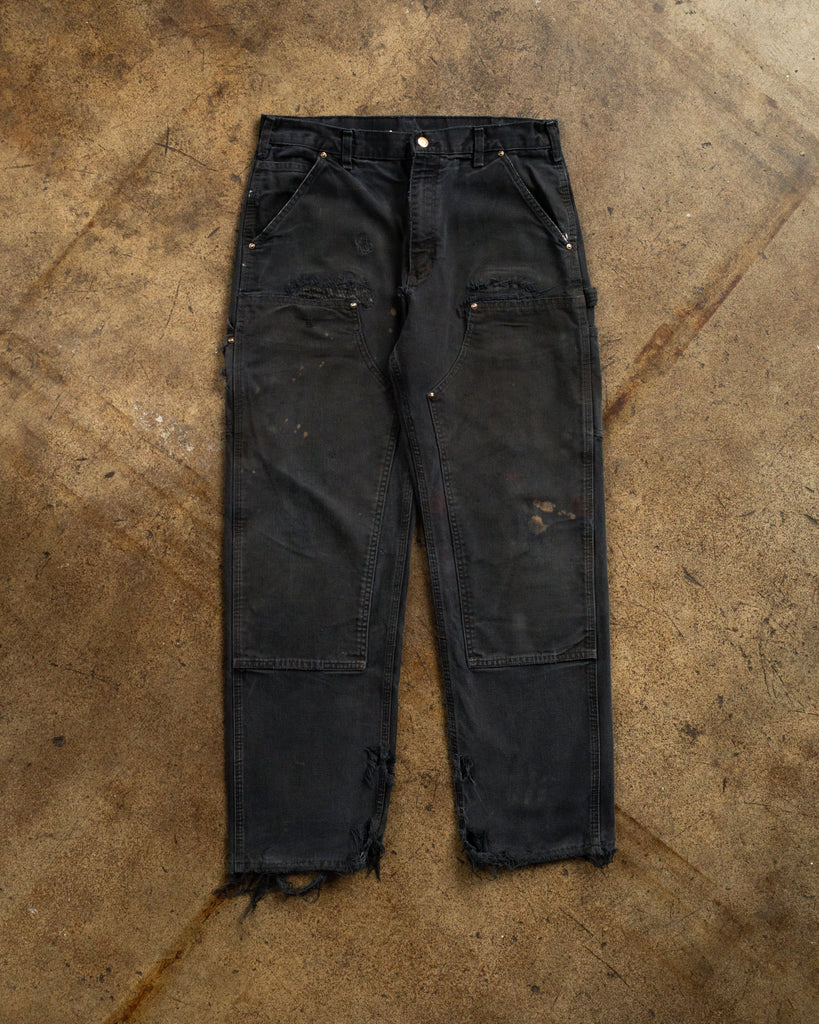Carhartt Distressed & Repaired Black Double Knee Work Pants - 1990s