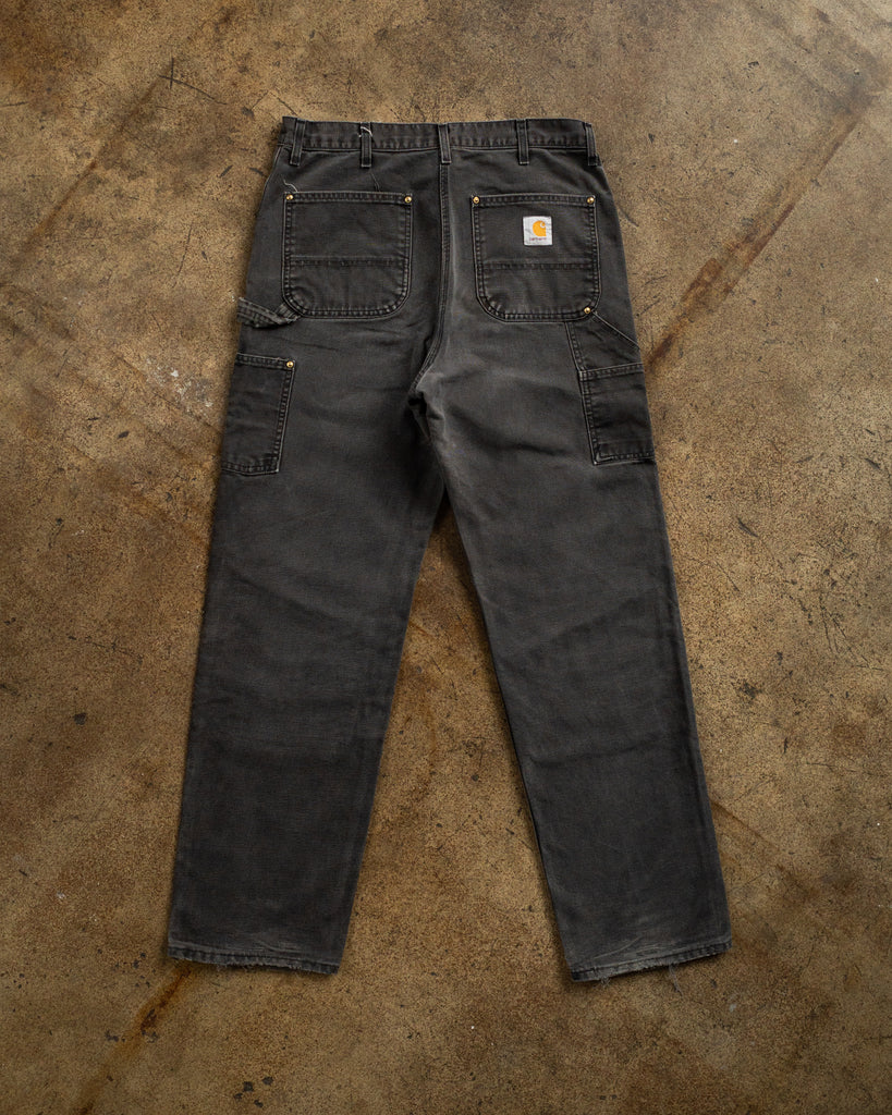 Carhartt Faded Black Repaired Double Knee Work Pants - 1990s bottoms