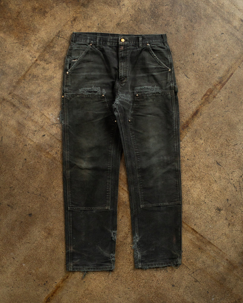 Carhartt Faded & Repaired Black Double Knee Work Pants - 1990s