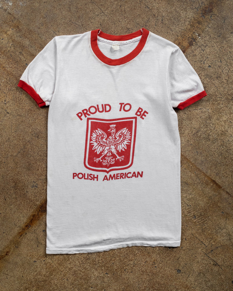 Single Stitched "Proud To Be Polish American" Ringer Tee - 1980s FRONT PHOTO