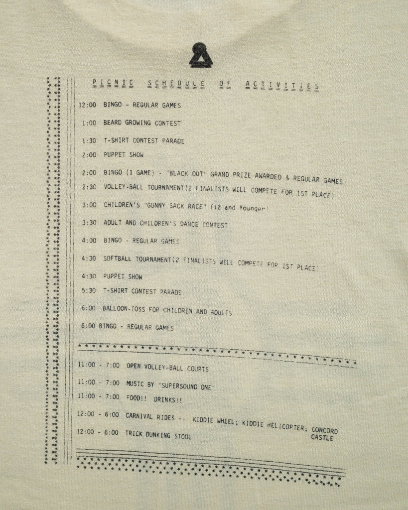 Single Stitched "Schedule of Activities" Tee - 1980s DETAIL PHOTO 