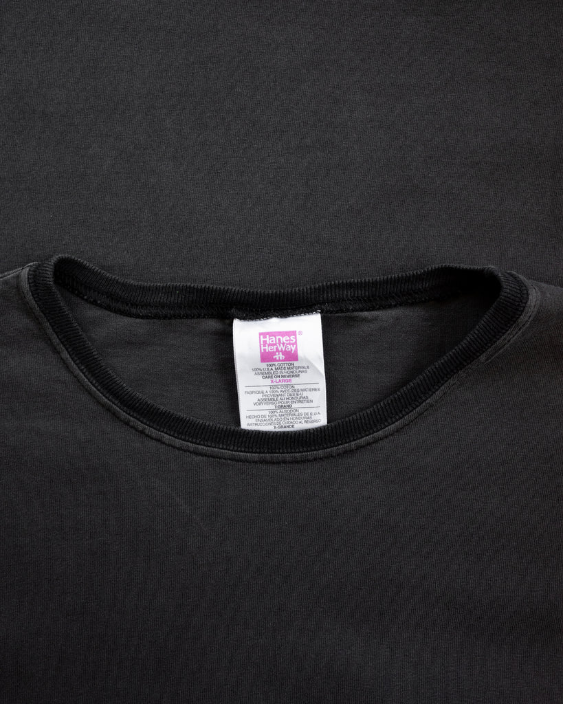 Single Stitched Contrast Collar Charcoal Tee - 1990s - detail