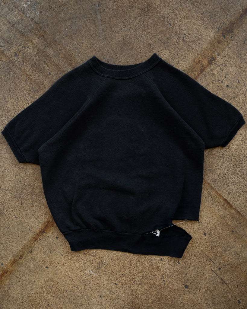 Faded Blue Black Short-Sleeve Distressed Sweatshirt - 1980s - front