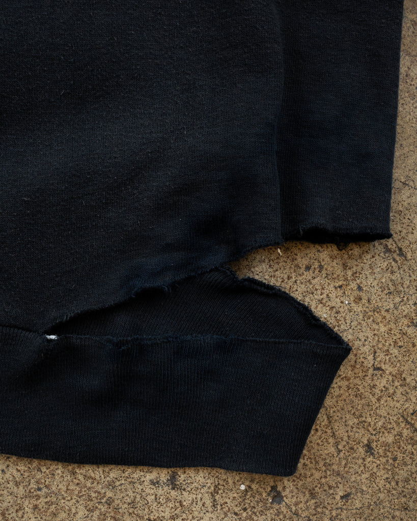 Faded Blue Black Short-Sleeve Distressed Sweatshirt - 1980s - detail
