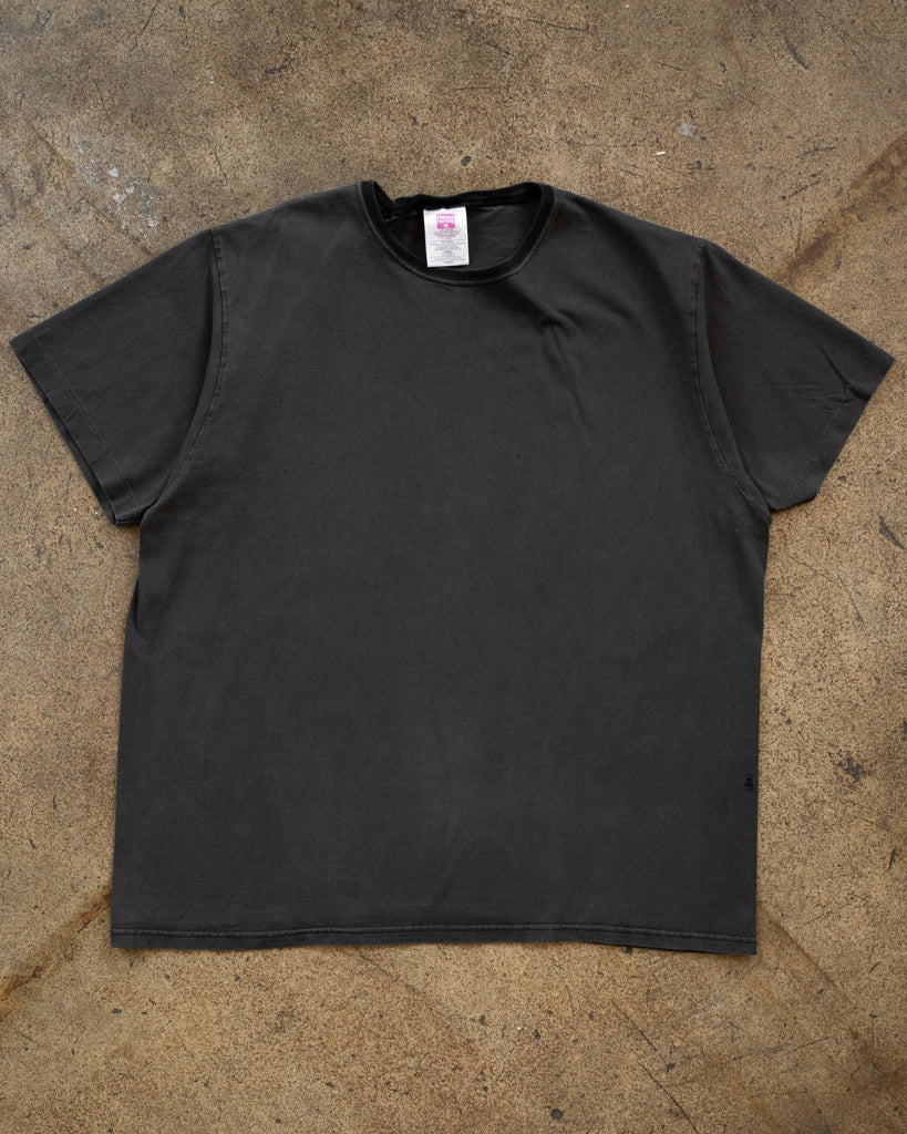 Single Stitched Contrast Collar Charcoal Tee - 1990s - front