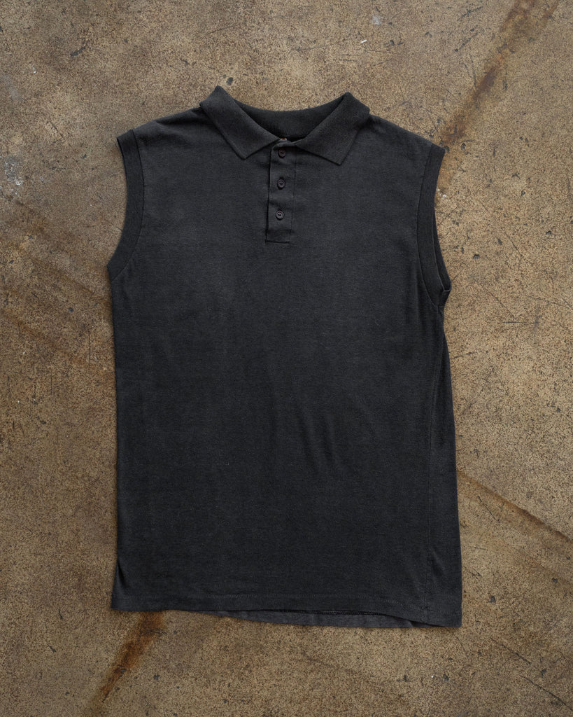 Faded Black Blank Sleeveless Polo Shirt - 1990s FRONT PHOTO