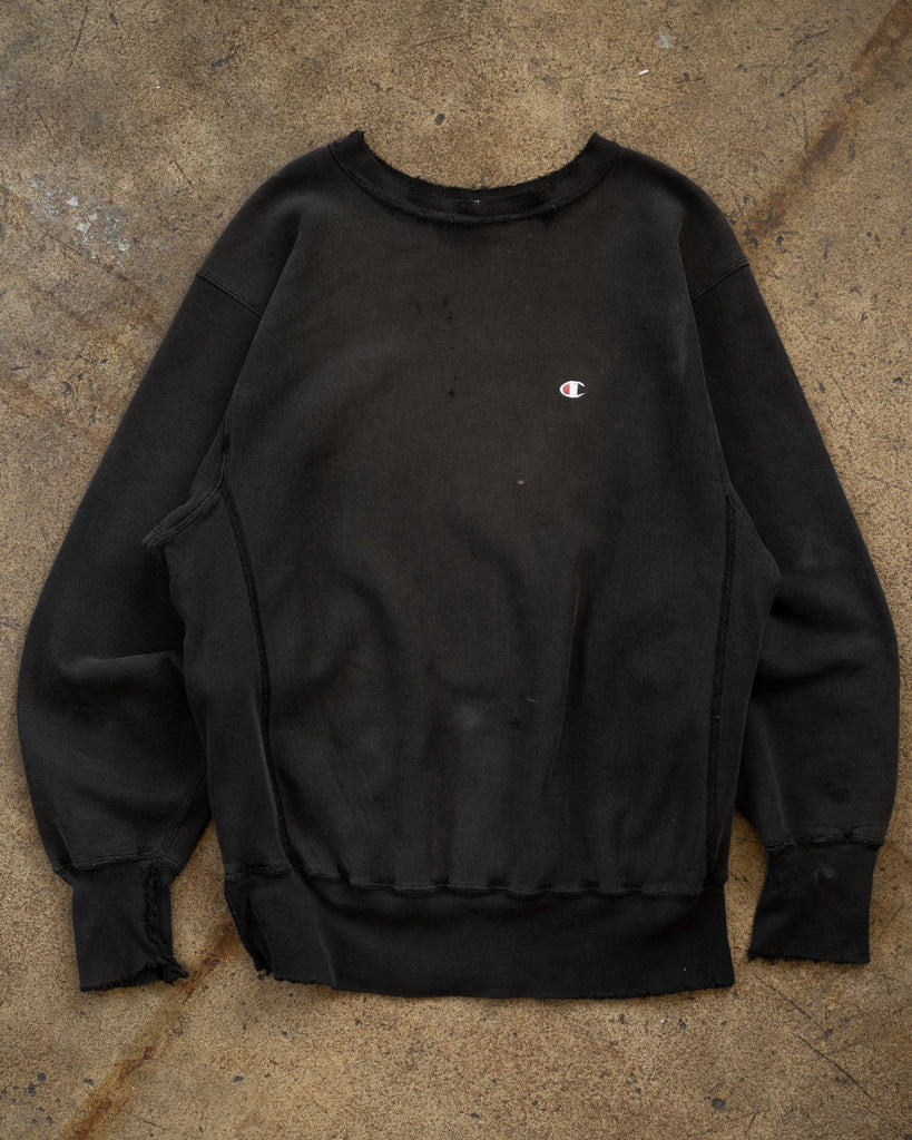 Champion Sun Faded Black Crewneck Sweatshirt - 1990s