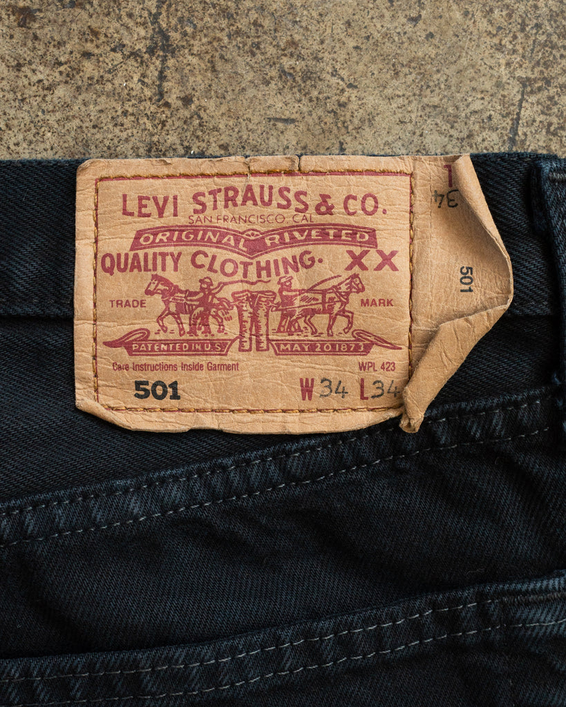 Levi's 501 Faded Black Black Released Hem Jeans - 1990s DETAIL PHOTO OF TAG