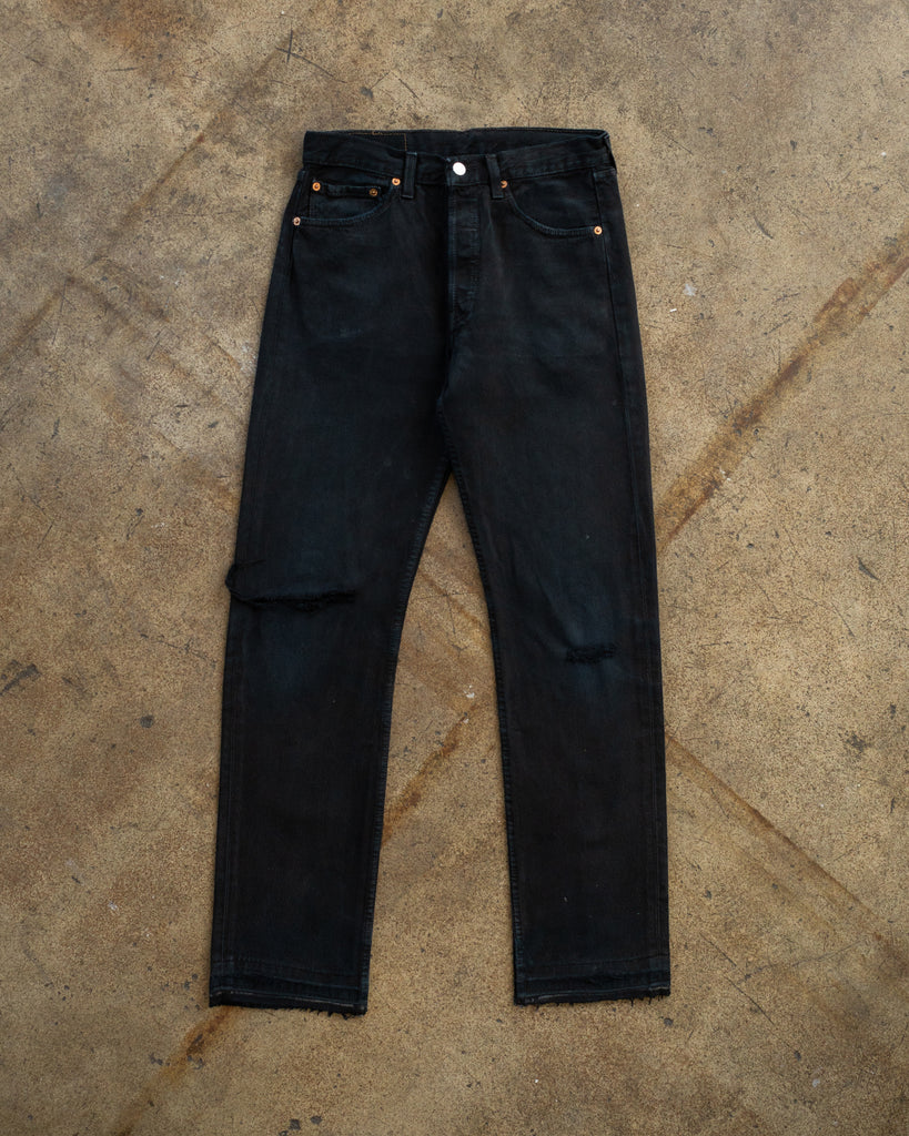 Levi's 501 Blue Black Distressed Jeans - 1990s FRONT PHOTO