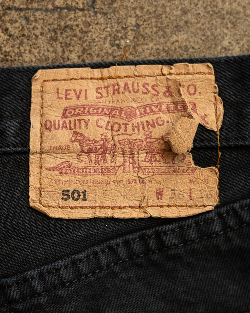 Levi's 501 Blue Black Released Hem Jeans - 1990s back detail