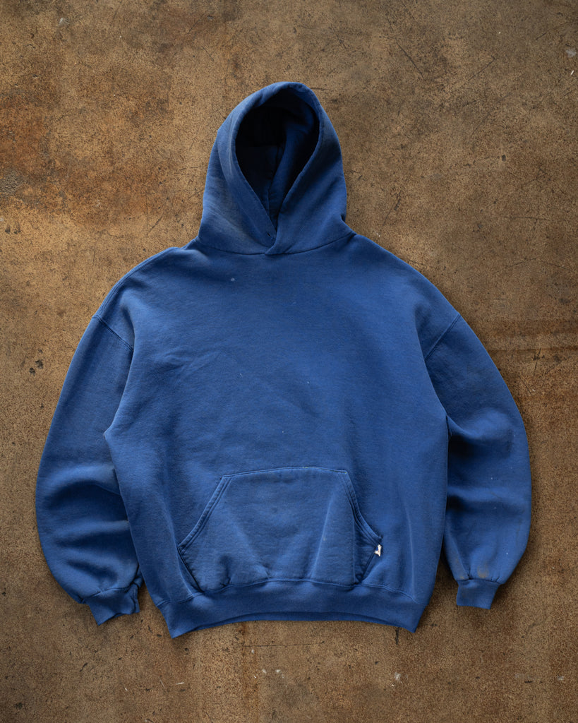 Russell Blue Blank Hooded Sweatshirt - 1990s - Front