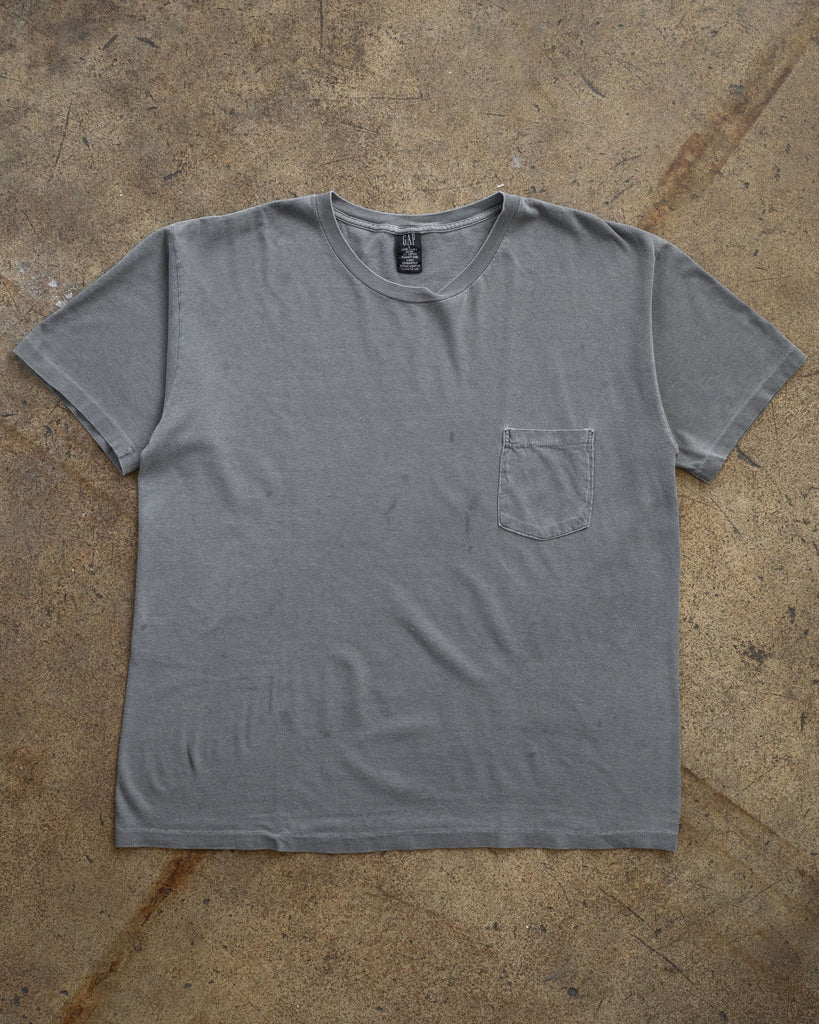 Single Stitched Faded Charcoal Blank Pocket Tee - 1990s FRONT PHOTO