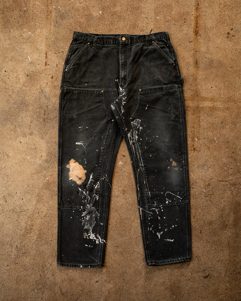 Carhartt Faded Black Painted & Repaired Double Knee Work Pants - 1990s FRONT PHOTO OF PANTS