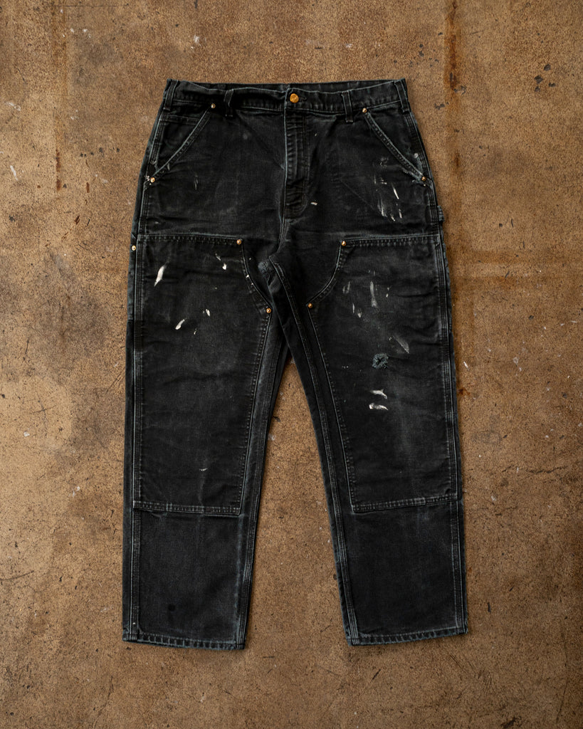 Carhartt Faded Black Painted & Distressed Double Knee Work Pants - 1990s FRONT PHOTO OF PANTS