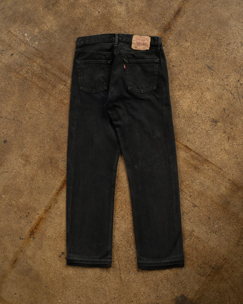 Levi's 501 Sun Faded Blue Black Released Hem Jeans - 1990s back photo