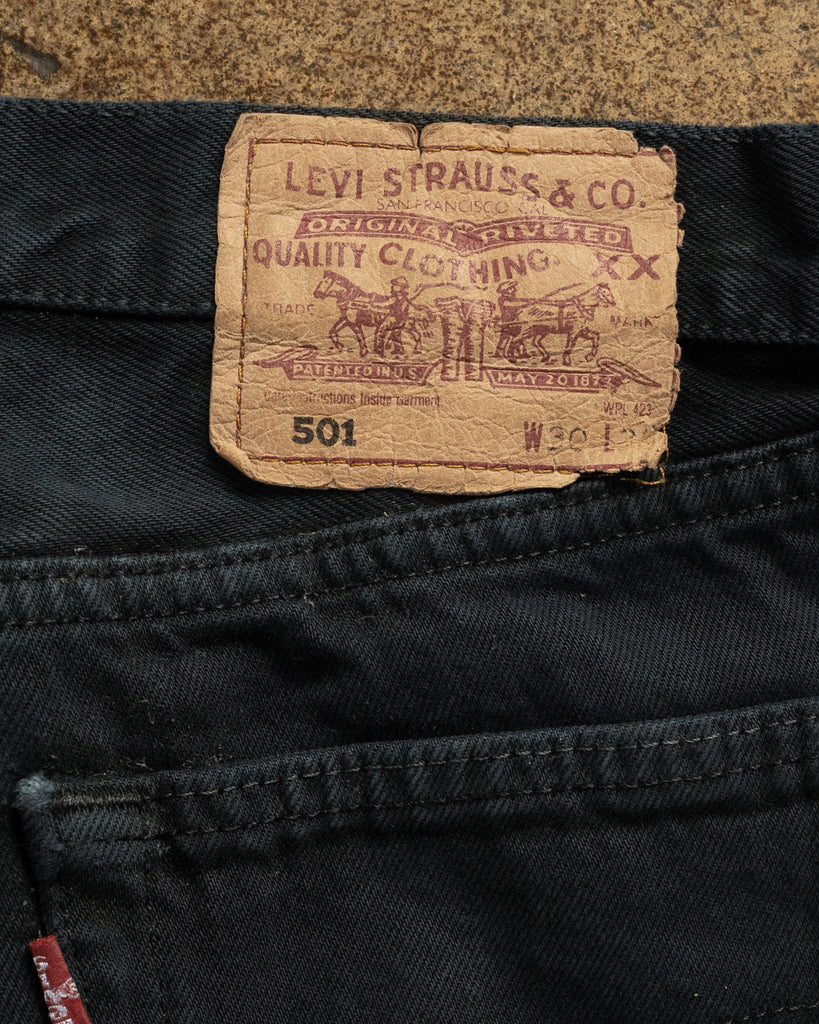 Levi's 501 Sun Faded Blue Black Released Hem Jeans - 1990s back detail photo
