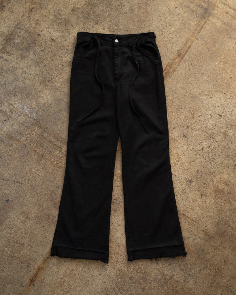 Black Flared Released Hem Pants - 1970s - front