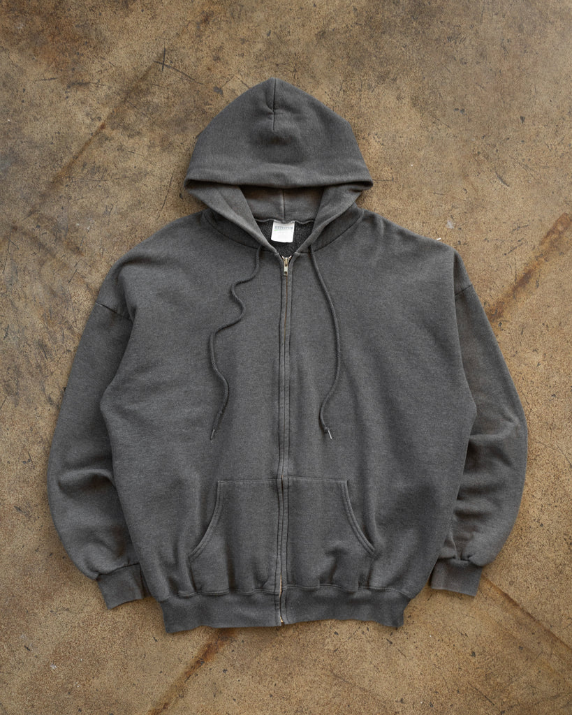 Faded Grey Hooded Zip-Up Crewneck Sweatshirt - 1990s FRONT PHOTO