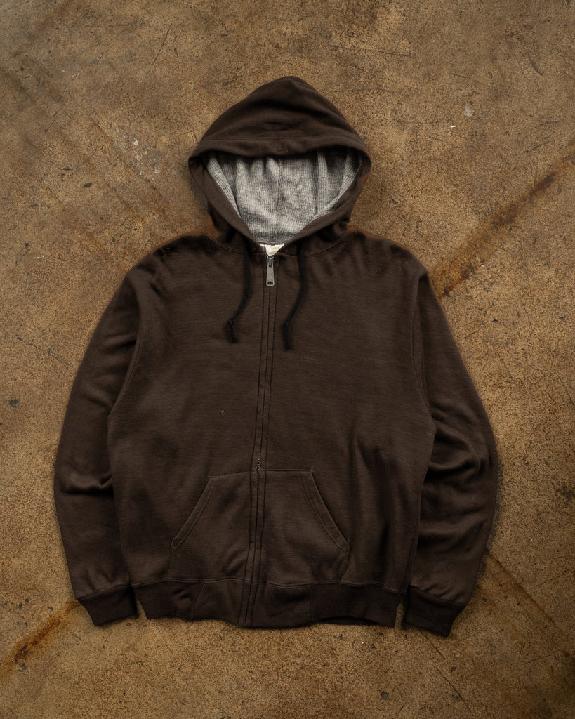 Brown Blank Zip-Up Hooded Sweatshirt - 1980s - Front
